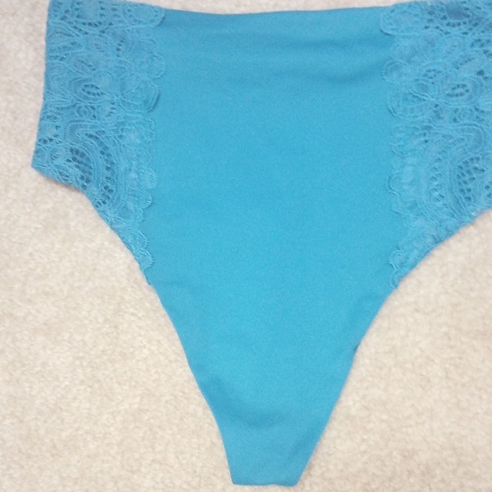 Soma Vanishing Tummy High Waisted Teal Lace Trim Thongs - Picture 4 of 7